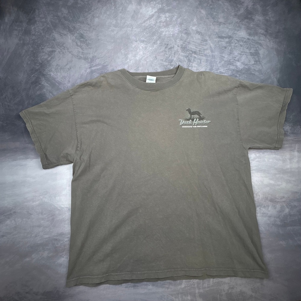 Vintage Delta Duck Hunter T Shirt Mens XL Grey Dominate The Wetlands Black Lab - Picture 5 of 7